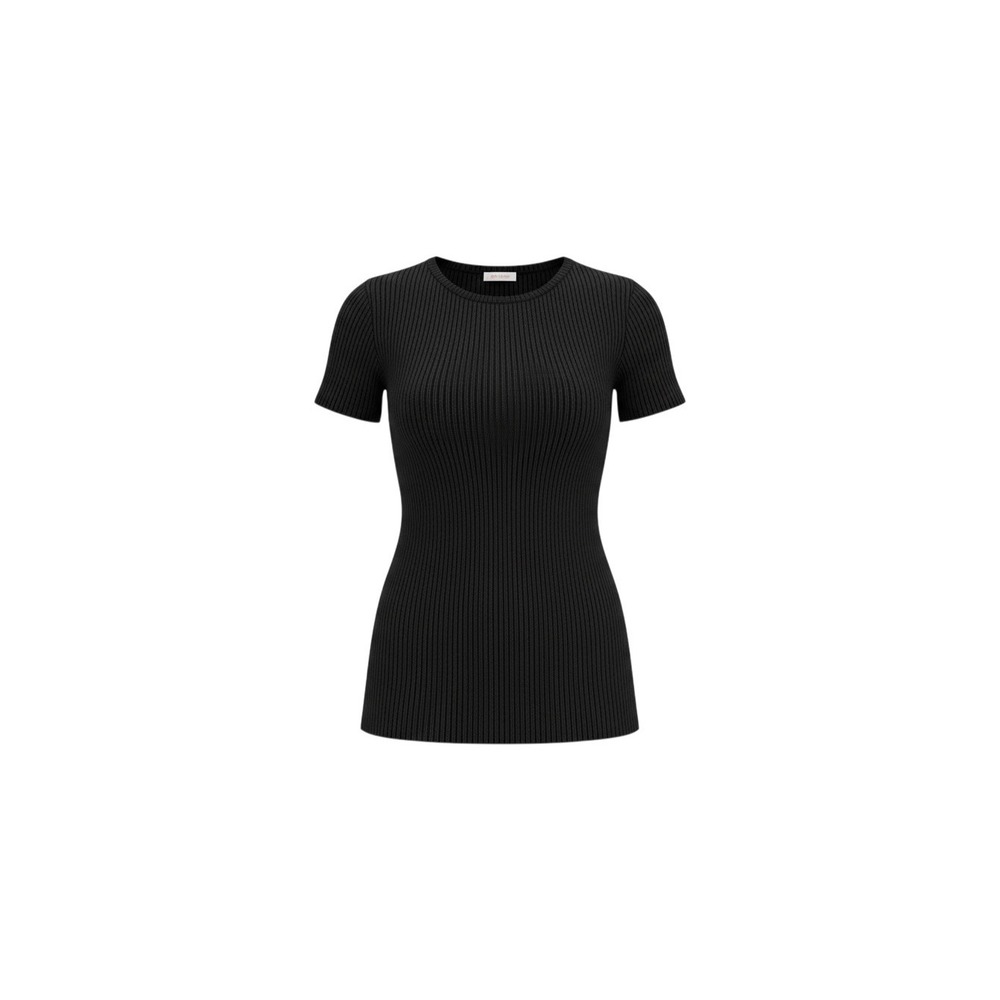 Talbots Short Sleeve Sweater Womens Medium Black 100% Silk Ribbed Knit Top